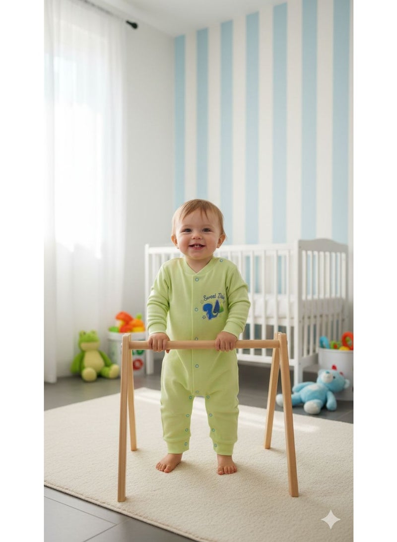 Baby Romper, Green with Squirrel Design, Cotton, Long Sleeve, Zipper Closure, Classic Style, spring, for Baby Boys
